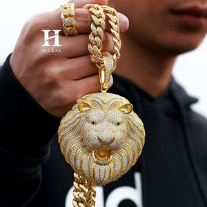 Collar con Colgante de León Estilo Hip Hop de Lujo, Oro de 14K/18K, Diamante Cultivado en Laboratorio/Natural, Proveedor de Joyería al por Mayor - Product Image 1