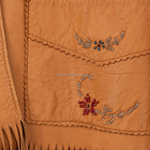Streetwear Punk Style Western Leather Jacket Classic Western Breathable Winter <b>Front</b> Logo Tassel Cowhide Leather - Product Image 3