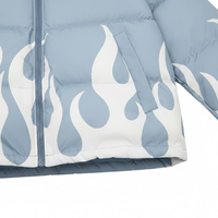 Blouson matelassé décontracté à fermeture éclair motif flamme pour homme, col montant, en polyester, imprimé, style bulle, prix abordable, pour l'hiver