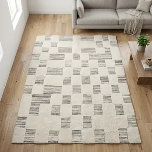 Bohemian Style Handmade Loomed Wool <b>Cushioned</b> Carpet Medium Pile Area Rug Geometric Modern Shaggy Bedroom Wool Fur Material - Product Image 2