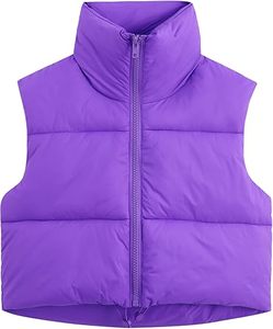 Chaleco Acolchado Morado para Mujer con Cuello Alto y Cierre de Cremallera, Sin Mangas, Color Sólido, Corto, Informal - Product Image 2