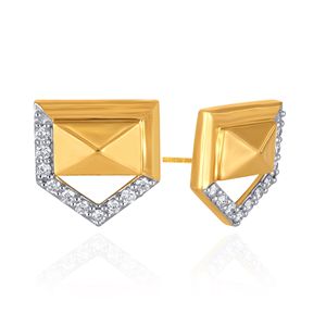 Boucles d'oreilles clous géométriques en or jaune avec diamants blancs pour femme, design tendance pour le quotidien - Product Image 2