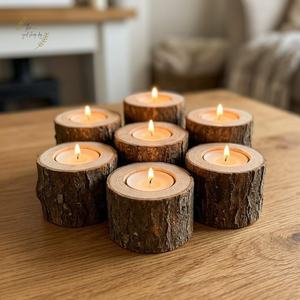 Support de bougie carré en bois artisanal pour bougie chauffe-plat, en bois naturel, décoration rustique pour la maison, centre de table - Product Image 1