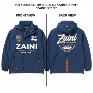 <b>Mens</b> Windbreaker <b>Jacket</b> 120 GSM Polyester Taslon Navy Blue Hooded Contrast Panel Custom Embroidery Print Rubber Patch OEM ODM - Product Image 1