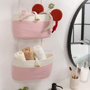 Cotton <b>Rope</b> <b>Baskets</b> Over the Door Wall Hanging Bag for Nursery Living Room Bathroom Door Storage Organizer for Decoration - Product Image 3