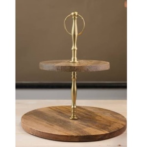 Tableware Decorative Handcrafted Wooden <b>Cake</b> <b>Stand</b> Luxurious Wooden Rounded Top Display <b>Cake</b> <b>Stand</b> With Golden <b>Stand</b> - Product Image 1