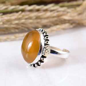 925 Sterling <b>Silver</b> Honey Agate Bezel Setting Handmade Yellow Solitaire Gemstone <b>Statement</b> <b>Ring</b> for Wedding & Party - Product Image 3
