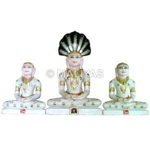 Estatua de Mahavir Jain en Mármol Blanco |   Murti de Mármol Mahavir Swami Hecho a Mano para el Hogar y Templos Jain - Product Image 1