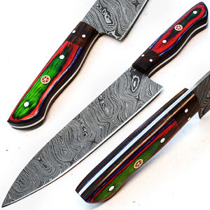 Couteaux de chef en acier Damas faits à la main, à haute teneur en carbone, pour la cuisine professionnelle - Product Image 1