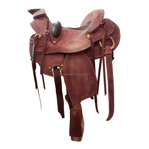 Selle en cuir Western Barrel Selle en cuir Western Roping Ranch Wade Selle de course de chevaux Équipement équestre - Product Image 1