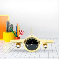 Horloge de table analogique miniature en métal doré, avion rétro, décoration de bureau, d'étude ou de maison, cadeau d'entreprise