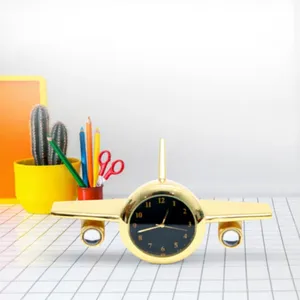 Golden Metal Aeroplane Miniature Analog Table <b>Clock</b> <b>Retro</b> Aircraft Desk Watch Office Study Home Decor Corporate Gift - Product Image 2