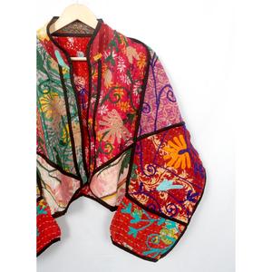 เสื้อแจ็คเก็ตคันธาทำมือสไตล์วินเทจจากอินเดีย - ผ้าควิลท์รักษ์โลก 100% ผ้าฝ้าย สำหรับทุกฤดู สไตล์โบโฮฮิปปี้ - Product Image 3