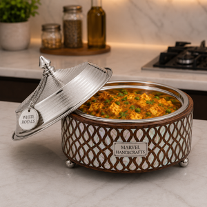 Olla de Acero Inoxidable con Rejilla de Madera y Tapa Aislada de Marvel Handicrafts |   Recipiente de Lujo para Calentar y Servir Alimentos para el Hogar y Hoteles - Product Image 3