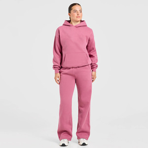 Conjunto Deportivo de 2 Piezas para Mujer, Diseño Moderno, Sudadera con Capucha Extra Grande Color Rosa Polvoriento y Pantalones Deportivos, Ropa Deportiva Transpirable de Algodón - Product Image 1
