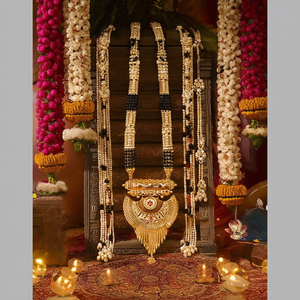 Stylish <b>Black</b> Gemstone Beads Forming Mangalsutra Necklace 11059032GL Gold Plated Pearl Diamond Ethnic Religious Wedding <b>Chains</b> - Product Image 3