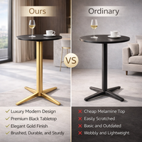 Table à manger ronde contemporaine avec base en acier inoxydable brossé et plateau doré pour café, hôtel, salon, restaurant
