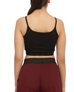 <b>Women</b> Solid <b>Black</b> Spaghetti Strap <b>Crop</b> <b>Top</b> Scoop Neck Seamless Yoga Sports Bra Medium Support Breathable - Product Image 3