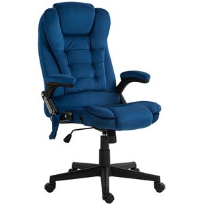 Sedia da Ufficio Direzionale a 6 Punti di Supporto, Schienale Alto Riscaldato in Velluto, Certificata BIFMA, Altezza Regolabile, Materiale PU Blu Scuro, Massaggio Vibrante - Product Image 1