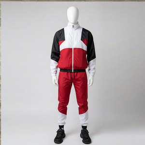 Chándal Deportivo para Hombre, Diseño 2 en 1, Color Rojo, Blanco y Negro, Cuello Alto con Cremallera, Manga Larga, Estilo Deportivo, Transpirable - Product Image 3