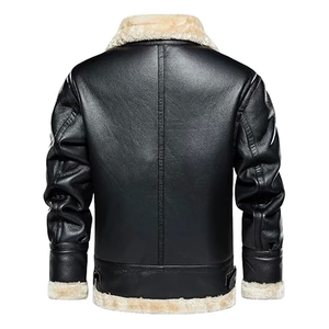 Veste bomber vintage en similicuir pour homme, doublure en fourrure artificielle, classique, chaude, imperméable, logo sur le devant, style aviateur rétro. - Product Image 2