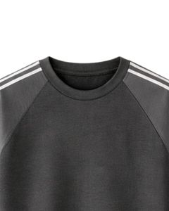 Charcoal Grey <b>White</b> Raglan Sleeve <b>TShirt</b> Men Casual Summer Crew Neck Striped Shoulder Breathable Cotton Soft Comfortable Wear - Product Image 5