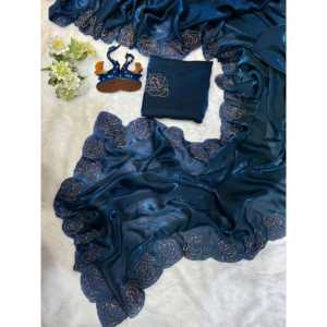 Sari de Diseño de Moda con Hermoso Trabajo Artesanal de Katdana, Bandana de Estilo Étnico - Product Image 4