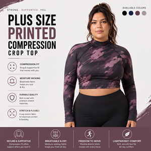Haut court imprimé grande taille pour femme, à manches longues, de compression, col montant, pour le sport et l'entraînement, sous-vêtement de base, débardeur court - Product Image 3