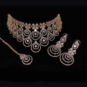 Elegante gargantilla de diamantes americanos, conjunto de Collar chapado en oro rosa, joyería fina de primera calidad - Product Image 1