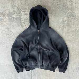 Sudadera con capucha para hombre de la mejor calidad, con cremallera completa, efecto desgastado por el sol, corte holgado, personalizada, transpirable, con estampado, tipo jersey - Product Image 1