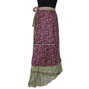 Jupe longue en soie indienne à 2 couches, style hippie, réversible, effet sari magique - Product Image 2