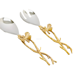 High Quality Salad <b>Serving</b> <b>Spoon</b> and Fork with Leaf Applique Handle Salad Tool - Product Image 4