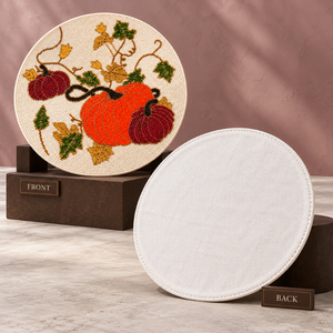 Harvest Pumpkin <b>Glass</b> Beaded Placemat Autumn Vines Gold Details | Modern Seasonal <b>Table</b> <b>Mat</b> Fall Dining Decor Durable Heat - Product Image 4
