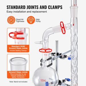 Kit di Distillazione da Laboratorio in Vetro Borosilicato 3.3 con Giunto 24/40, Apparato per Oli Essenziali da 1000ml - Product Image 4