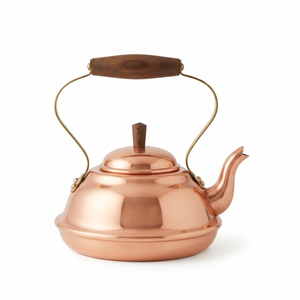 Bouilloire à thé en cuivre poli miroir de qualité supérieure avec poignée en bois, théière moderne pour cuisinière, fournisseur en gros d'appareils de cuisine - Product Image 1
