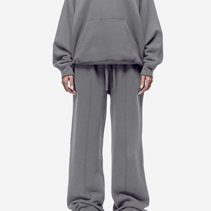 Ensemble de survêtement court à capuche bleu pour femme, avec pantalon de jogging moulant, décontracté, 2 pièces, en coton tricoté, pour l'hiver - Product Image 5