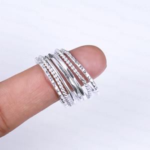 925 Sterling <b>Silver</b> Multi Layer Stacking <b>Rings</b> Set Oxidized Wide Band <b>Ring</b> Twisted Rope Hammered Textured Boho Statement Jewelry - Product Image 2