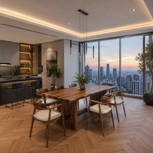 Juego de Comedor Contemporáneo de Madera Suar Premium para Exportación, Sillas con Respaldo Sólido Herosima, Muebles de Comedor con Acabado en Nogal - Product Image 4