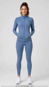 Ensemble de survêtement bleu uni pour femme, veste à fermeture éclair et leggings, tenue sportive - Product Image 1