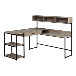 Scrivania per Computer a L Moderna e Contemporanea per Ufficio Domestico, in Laminato Marrone con Cassetti Portaoggetti in Metallo Nero - Product Image 2
