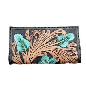 Bolso de Mano Ejecutivo de Cuero Vacuno Genuino Estilo Bohemio Vintage para Mujer, Cierre de Cremallera Resistente, Diseño Artesanal con Estampados de Animales y Logotipo, Excelente Calidad - Product Image 1