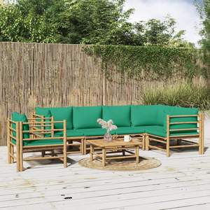 Conjunto de Muebles de Jardín Acolchados Verdes con Sofás de Bambú Natural - Product Image 1