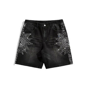 Shorts de Mezclilla con Pedrería 2026 para Hombre, Color y Talla Personalizados, Estilo Hip Hop Retro, Negro Holgado, Precio Económico - Product Image 1