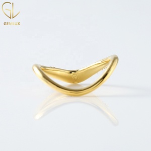 14K Solid Gold Curved Chevron Moissanite Stacking Wedding Band, <b>Dainty</b> Contour <b>Ring</b> Anniversary Gift - Product Image 5