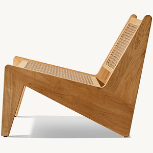 Minimalist One Seat Garden <b>Sofa</b> With <b>Wooden</b> Frame With Rattan And Gray Cushions Outdoor Furniture - Harper - Product Image 2