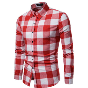 เสื้อเชิ้ตผู้ชายลายสก็อตสีแดงขาว แขนยาว คอปก ผ้าฝ้าย 100% ระบายอากาศได้ดี เหมาะสำหรับฤดูใบไม้ผลิ ผ้าป๊อปลินทอ - Product Image 5