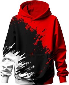 Sweat-shirt à capuche unisexe en coton tricoté, coupe classique, décontracté, automne, avec poche, motif éclaboussures de peinture rouge, noir et blanc, logo frontal, 350g - Product Image 2