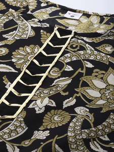 Women's Plus Size Cotton Anarkali <b>Kurti</b> featuring Round Neck Short Sleeves and Comfortable Daily Wear <b>Kurti</b> in Black - Product Image 5