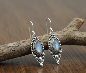 Rainbow Moonstone Gemstone 925 Sterling <b>Silver</b> <b>Dangle</b> <b>Earrings</b> Handmade Boho Vintage Hook <b>Earrings</b> Rose Gold Yellow Gold Plated - Product Image 1