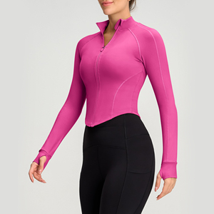 Lightweight Breathable Yoga Jacket <b>Zipper</b> Closure Front Logo Stand Collar Women Fitness Slim Nylon Activewear - Product Image 3